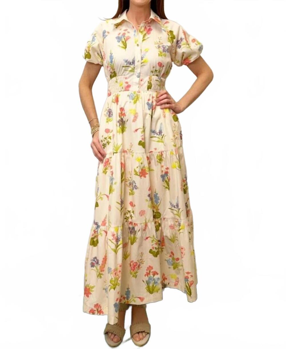 NEW ZOE AND CLAIRE printed puff sleeve shirt dress in beige